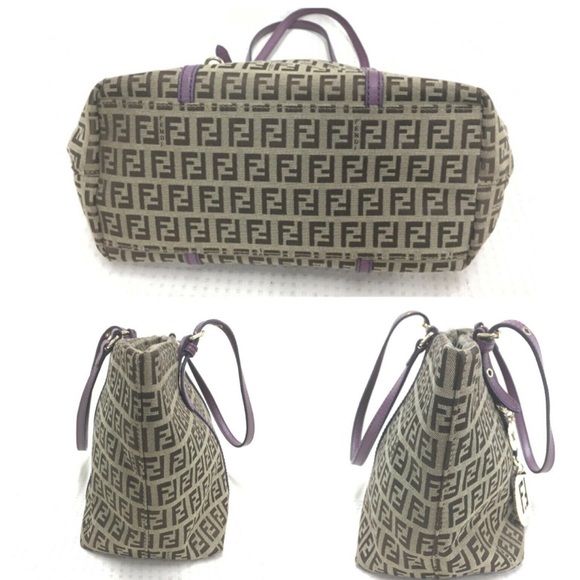 Authentic FENDI ZUCCHINO Canvas Leather Purple Shoulder Bag - Picture 13 of 14